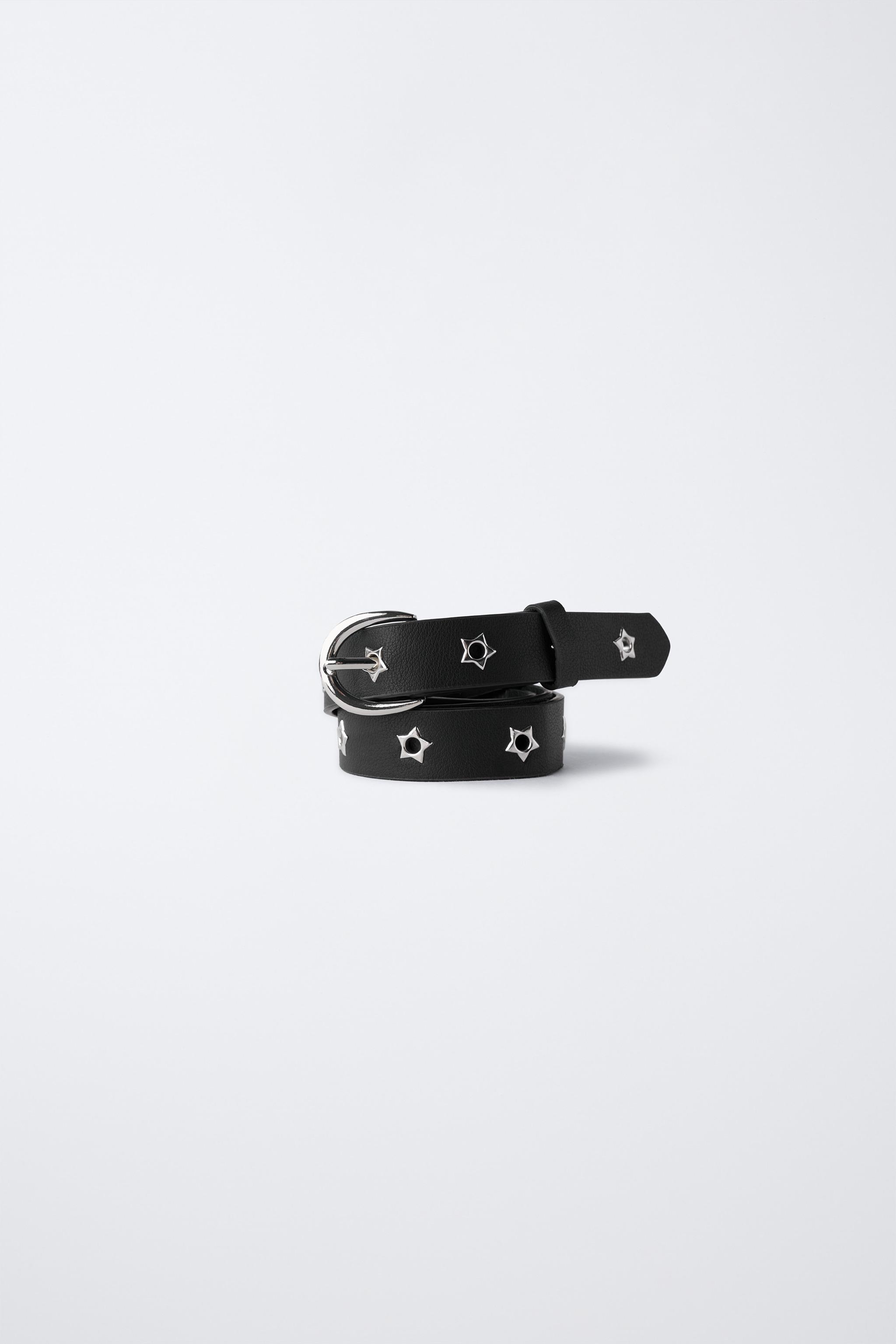 FAUX LEATHER BELT WITH STAR EYELETS